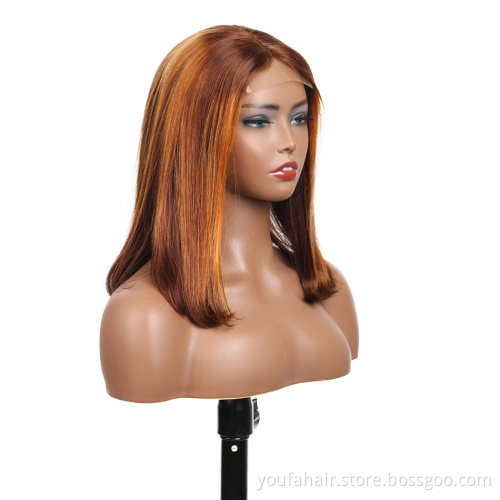 Wholesale Highlight Short Bob Human Hair Wigs For Black Women, 4x4 Hd Lace front Wigs, 4/30 Omber Piano Color Human Hair Wigs